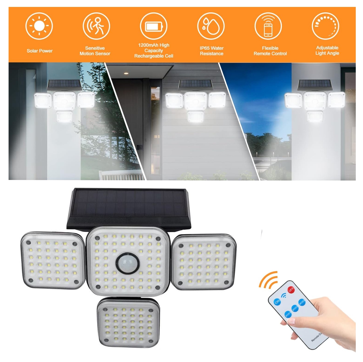 Lampara Solar 4 Lados Control y sensor
